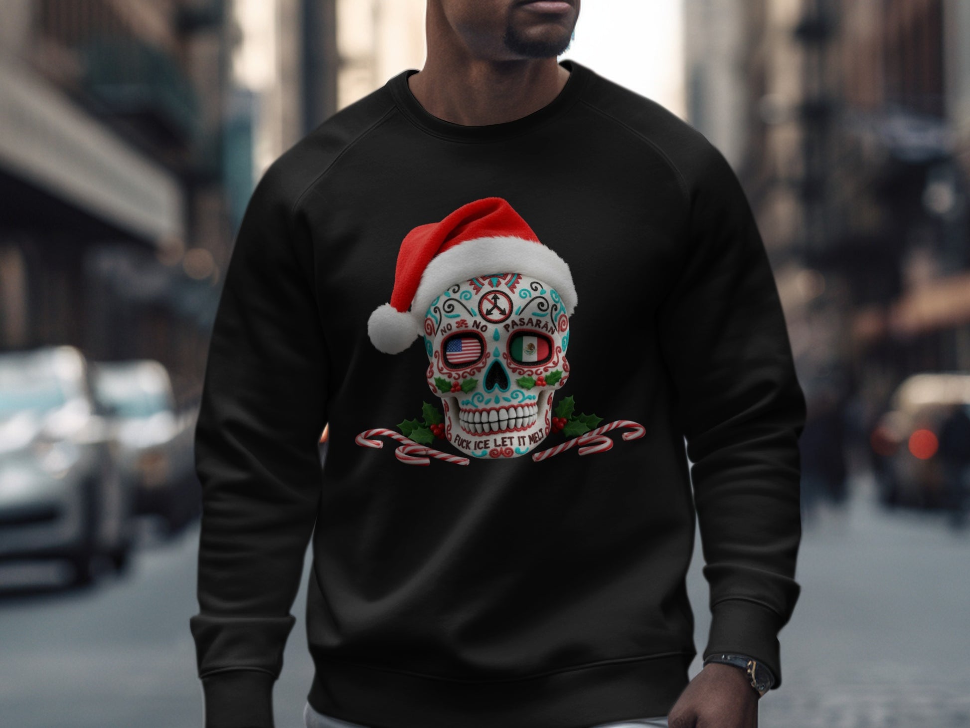 Sugar Skull Christmas Santa Hat Sweatshirt