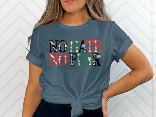 No Hate No Fear Graphic T-Shirt with Floral Letters