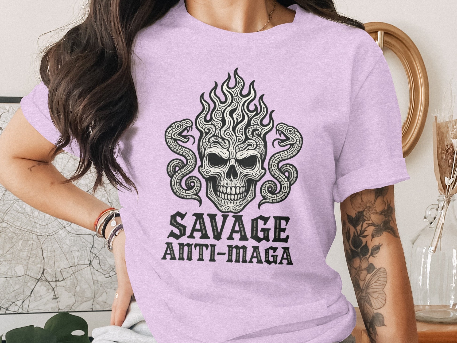Savage Anti-Maga Skull Snake Flames Shirt