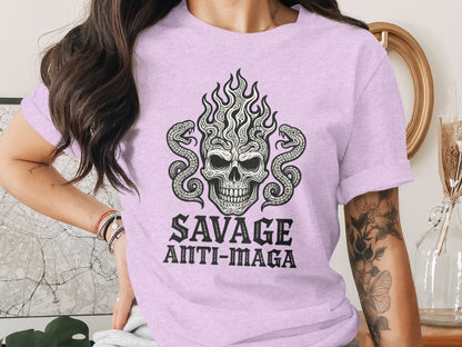 Savage Anti-Maga Skull Snake Flames Shirt