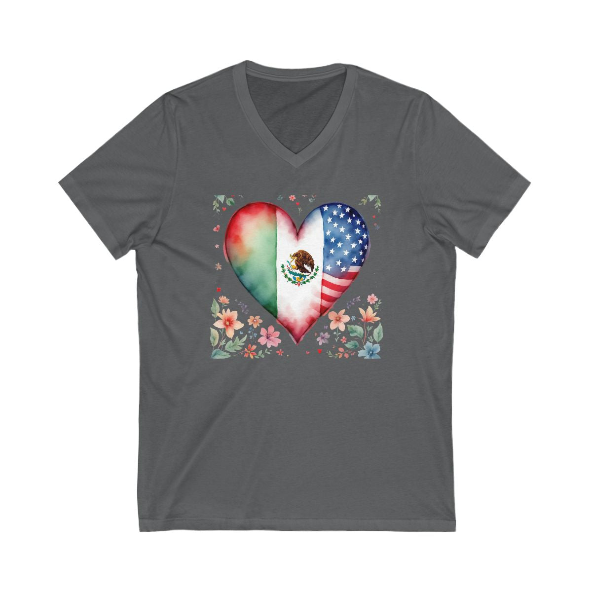 Patriotic Floral Heart Flag V-Neck T-Shirt product type