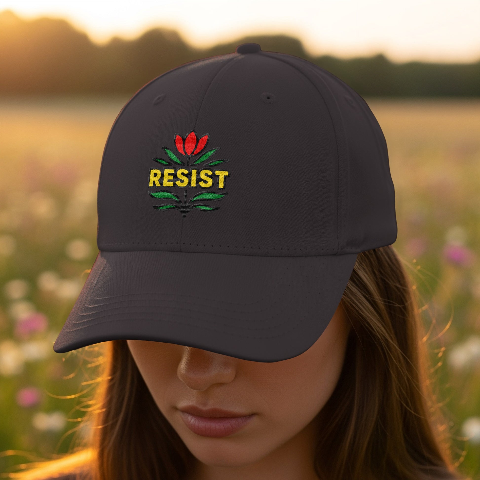 Resist Flower Embroidered Baseball Cap product