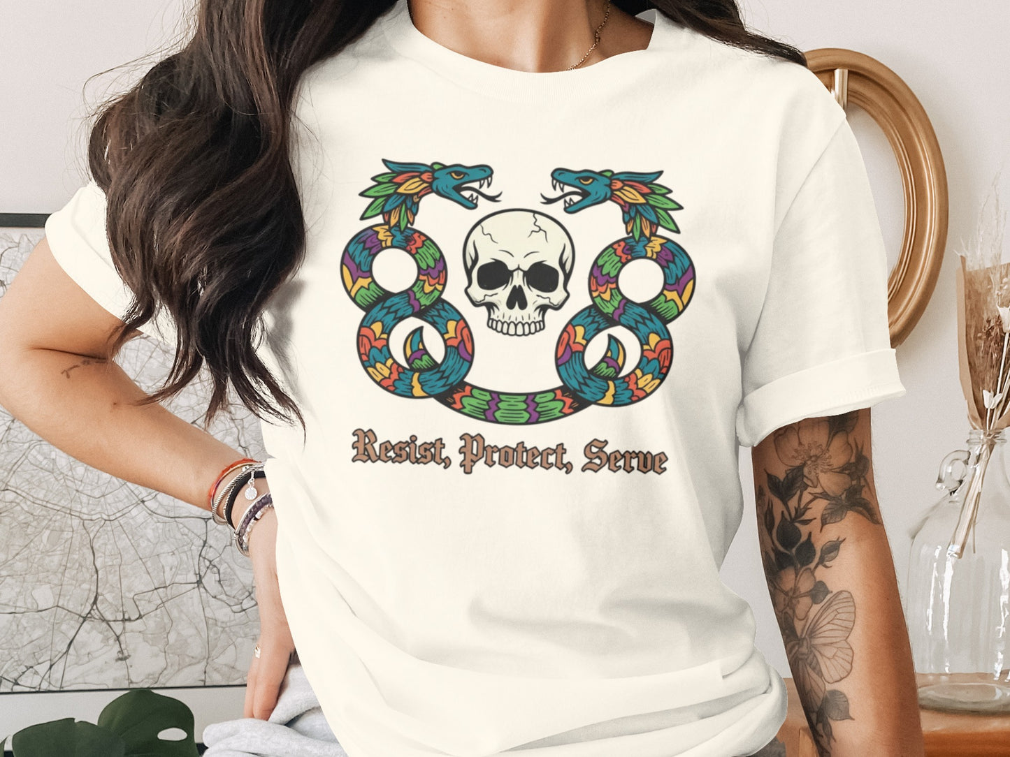 Resist Protect Serve Skull and Serpent Graphic Shirt