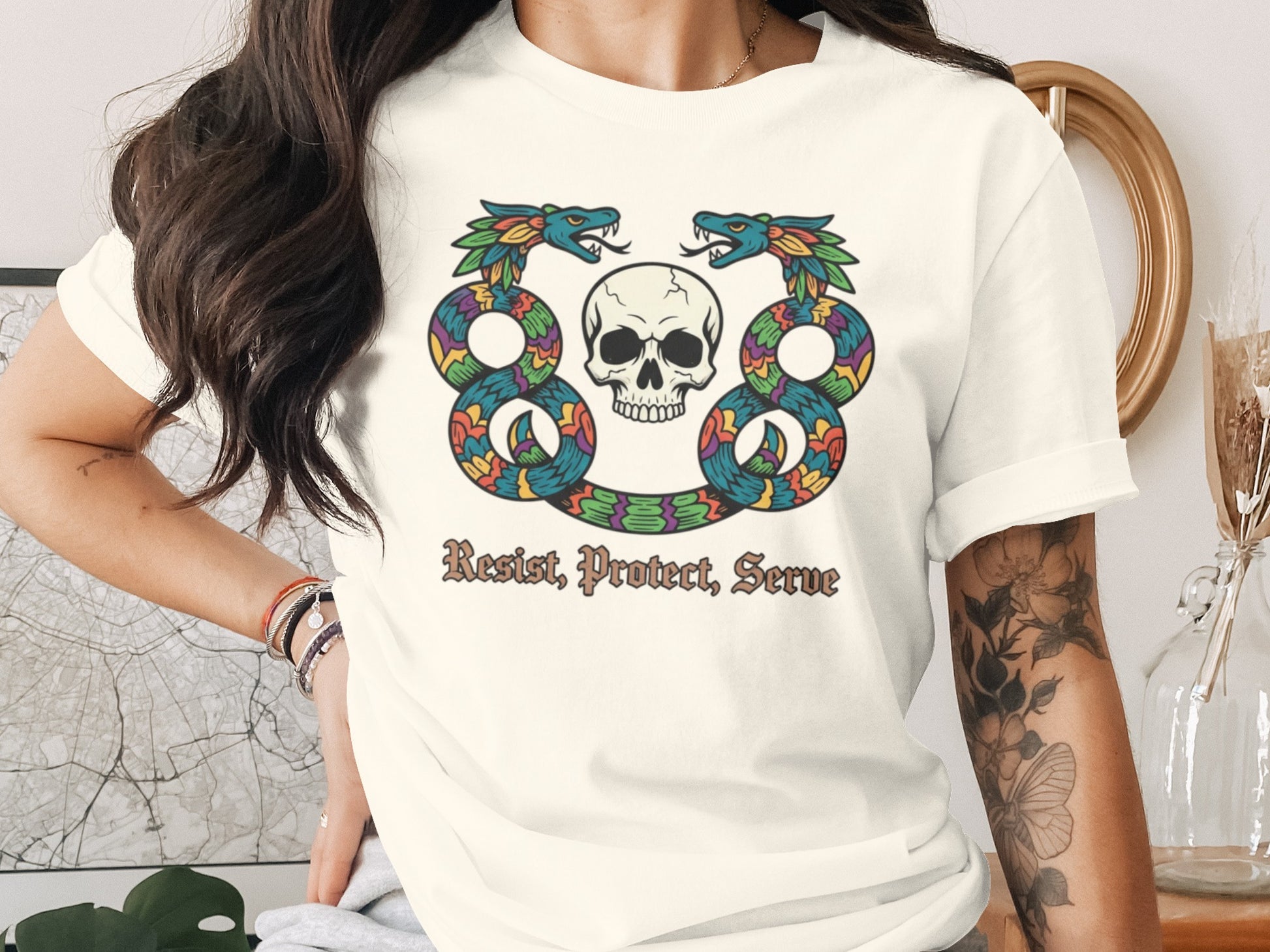 Resist Protect Serve Skull and Serpent Graphic Shirt