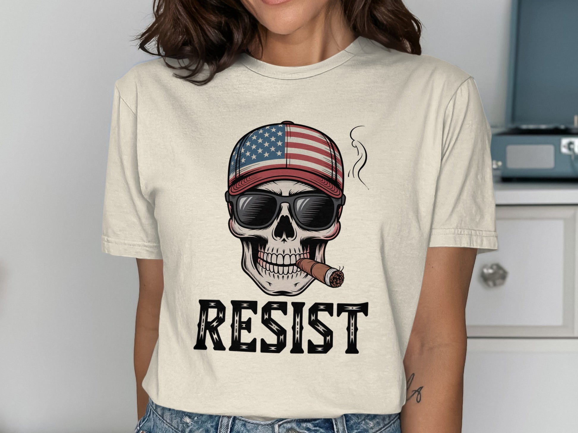 American Skull with Cigar Resist Skull Shirt Product