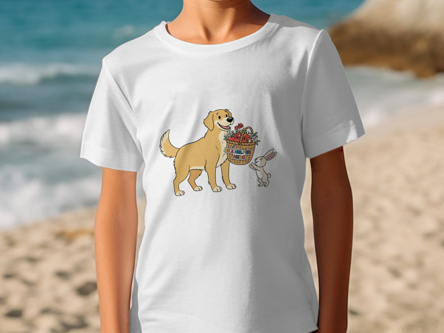 Adorable Golden Retriever with Bunny T-Shirt
