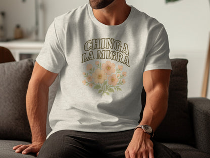 Chinga La Migra Floral Design Graphic Print T-Shirt Product