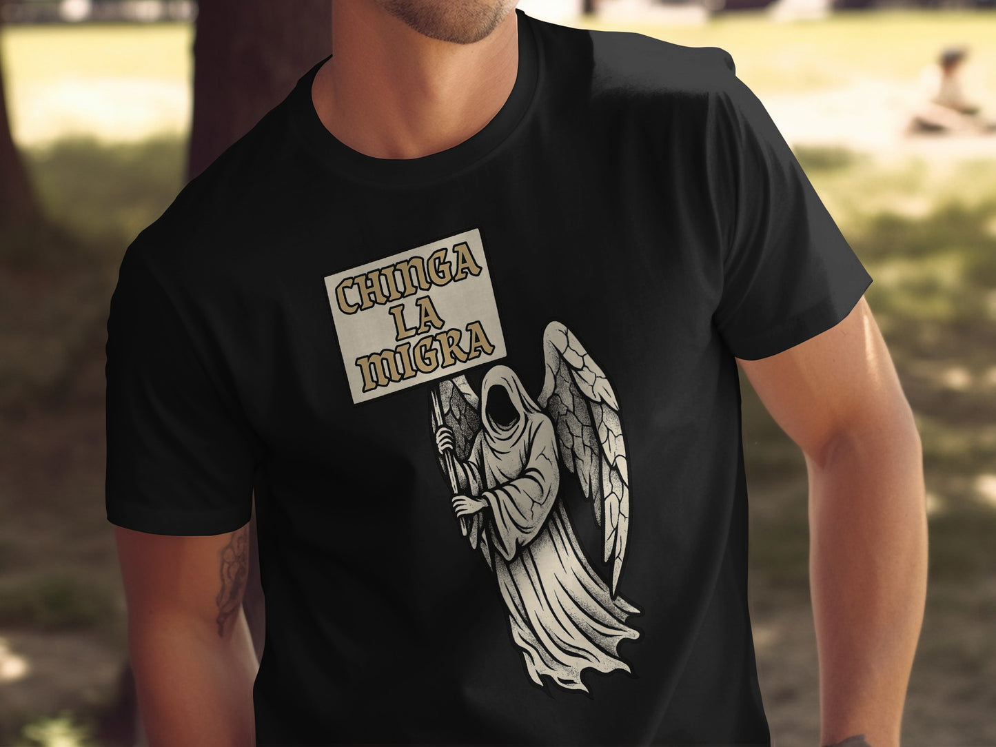 Chinga La Migra Hooded Figure Graphic T-shirt product type
