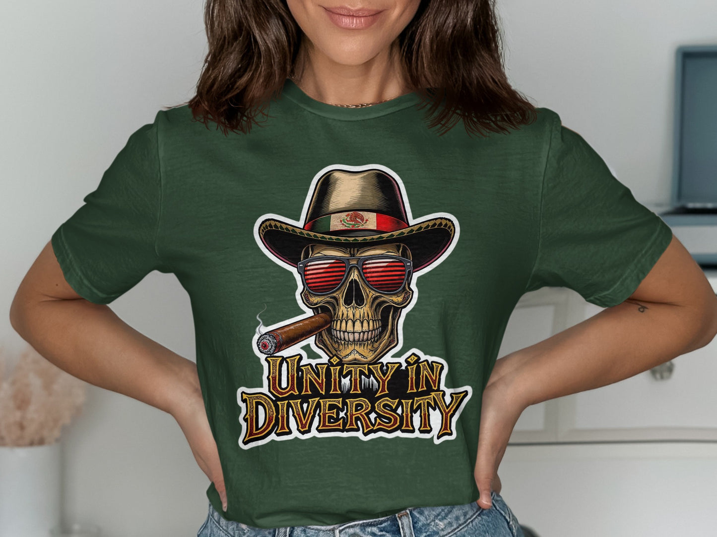 Unity In Diversity Skull Cowboy Hat Sunglasses T-shirt product