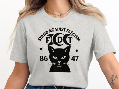 Stand Against Fascism Black Cat Graphic T-shirt