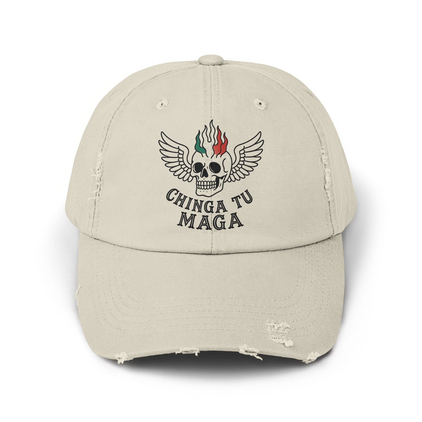 Chinga Tu Maga Winged Skull Distressed Cap product