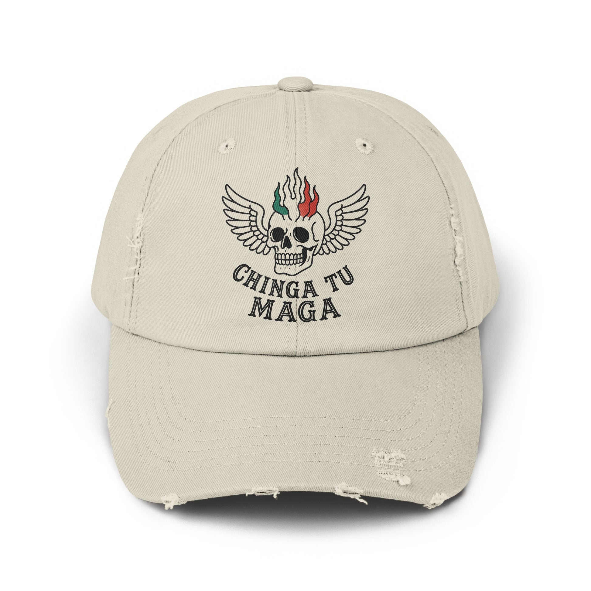 Chinga Tu Maga Winged Skull Distressed Cap product