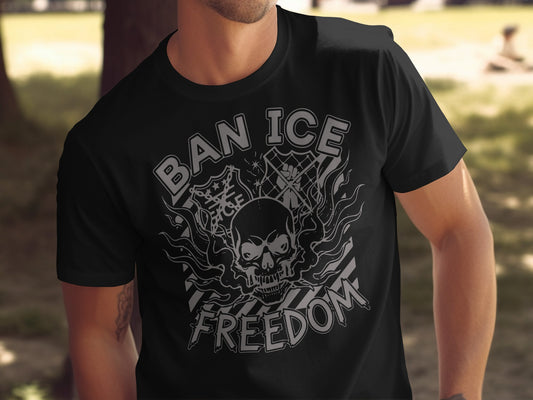 Ban ICE Freedom Graphic Skull Design T-Shirt