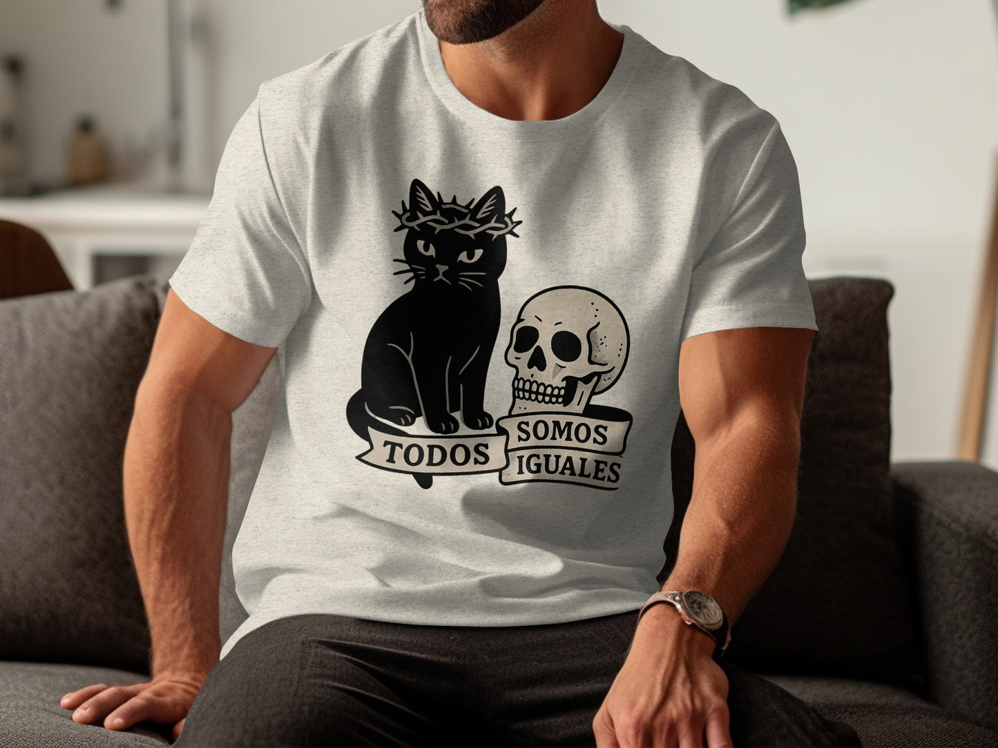 Todos Somos Iguales Cat and Skull Print T-Shirt product