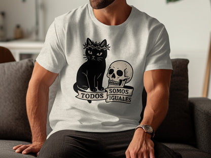 Todos Somos Iguales Cat and Skull Print T-Shirt product