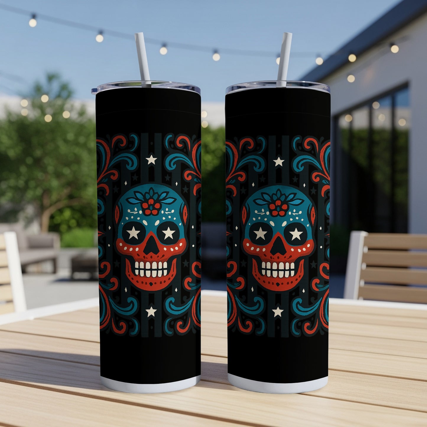 Festive Skull Pattern Tall Drink Tumbler product