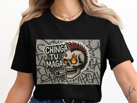 Punk Rock Flaming Skull Graphic Tee Shirt product