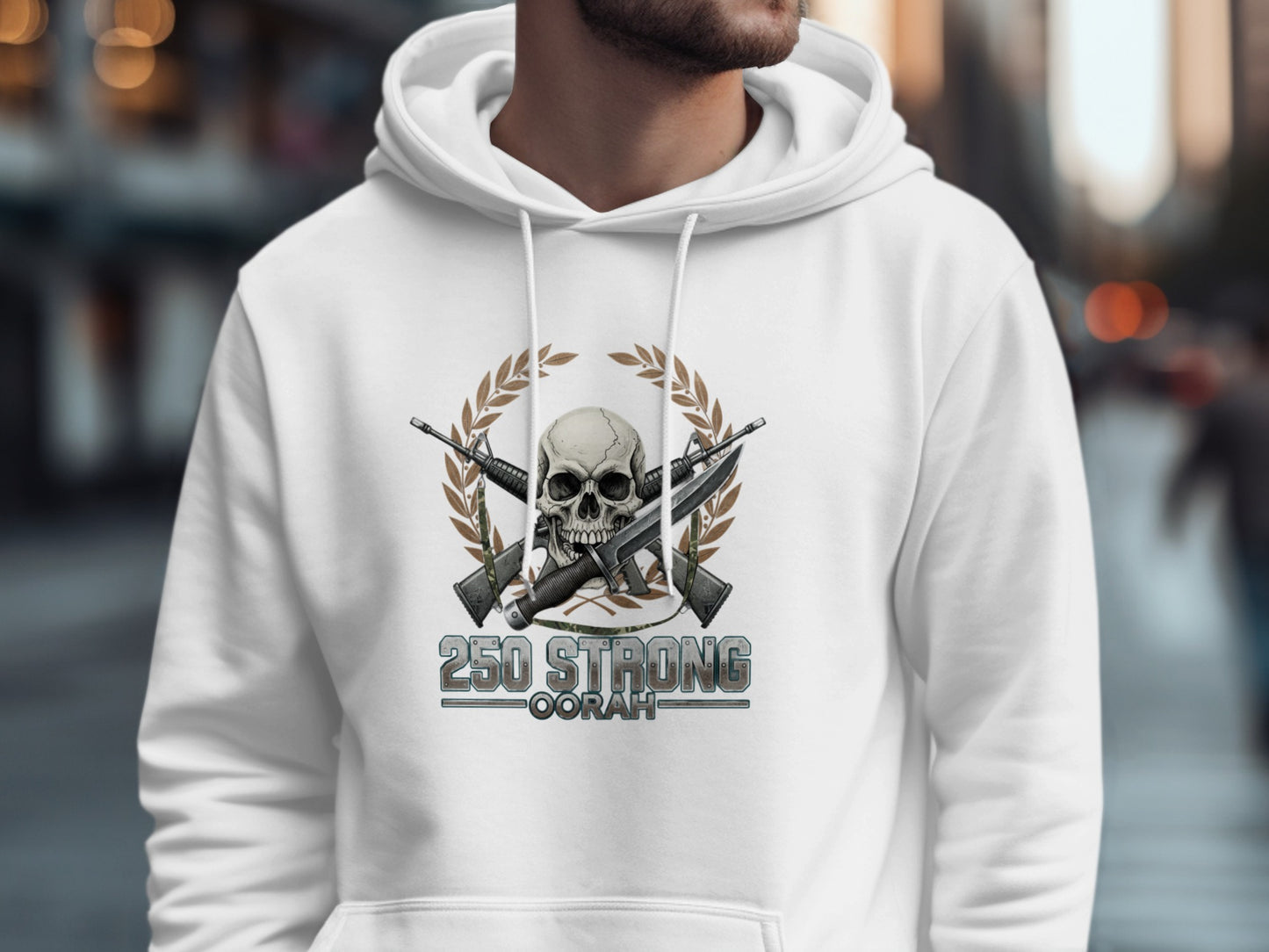 250 Strong Oorah Skull and Rifles Graphic Hoodie
