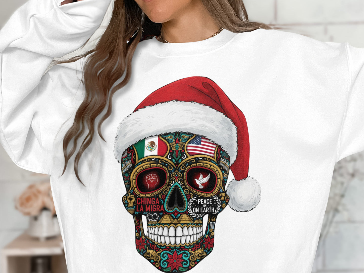 Christmas Themed Sugar Skull Holiday Sweatshirt