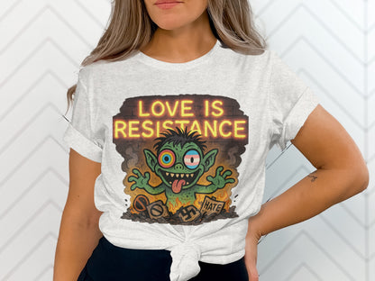 Love Is Resistance Graphic Teeshirt with Monster Design