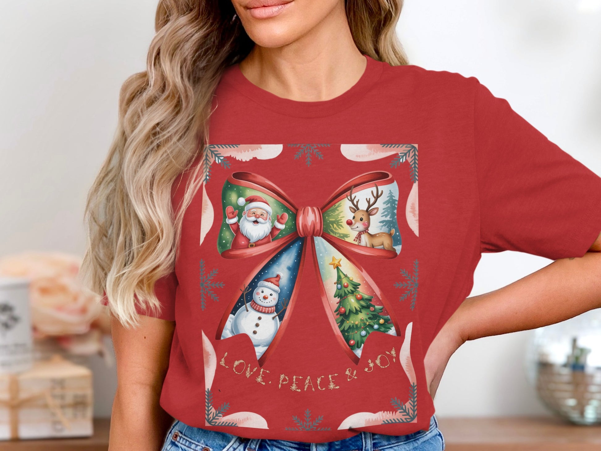 Christmas Red T-Shirt with Festive Graphics Design