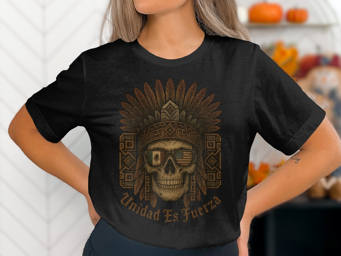 Unidad Es Fuerza Skull Chief Design T-Shirt