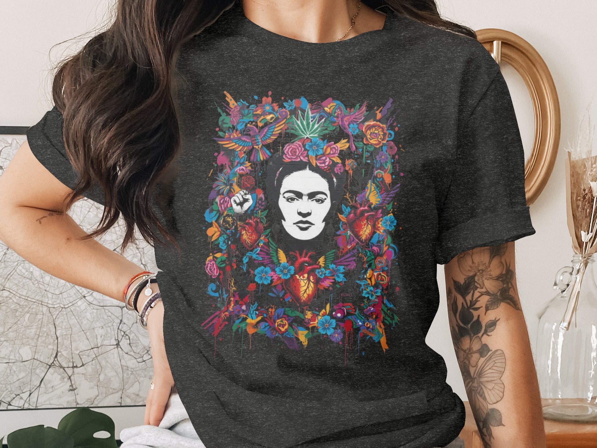 Frida Kahlo Vibrant Floral Art Portrait Grey product type