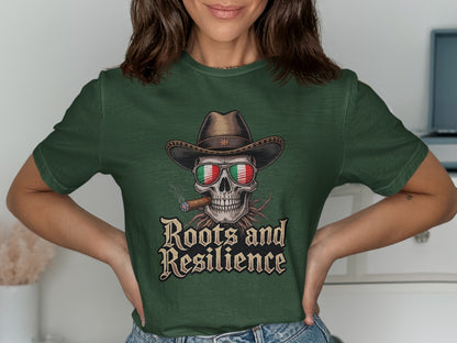 Roots and Resilience Skull Cowboy Hat T-Shirt product type