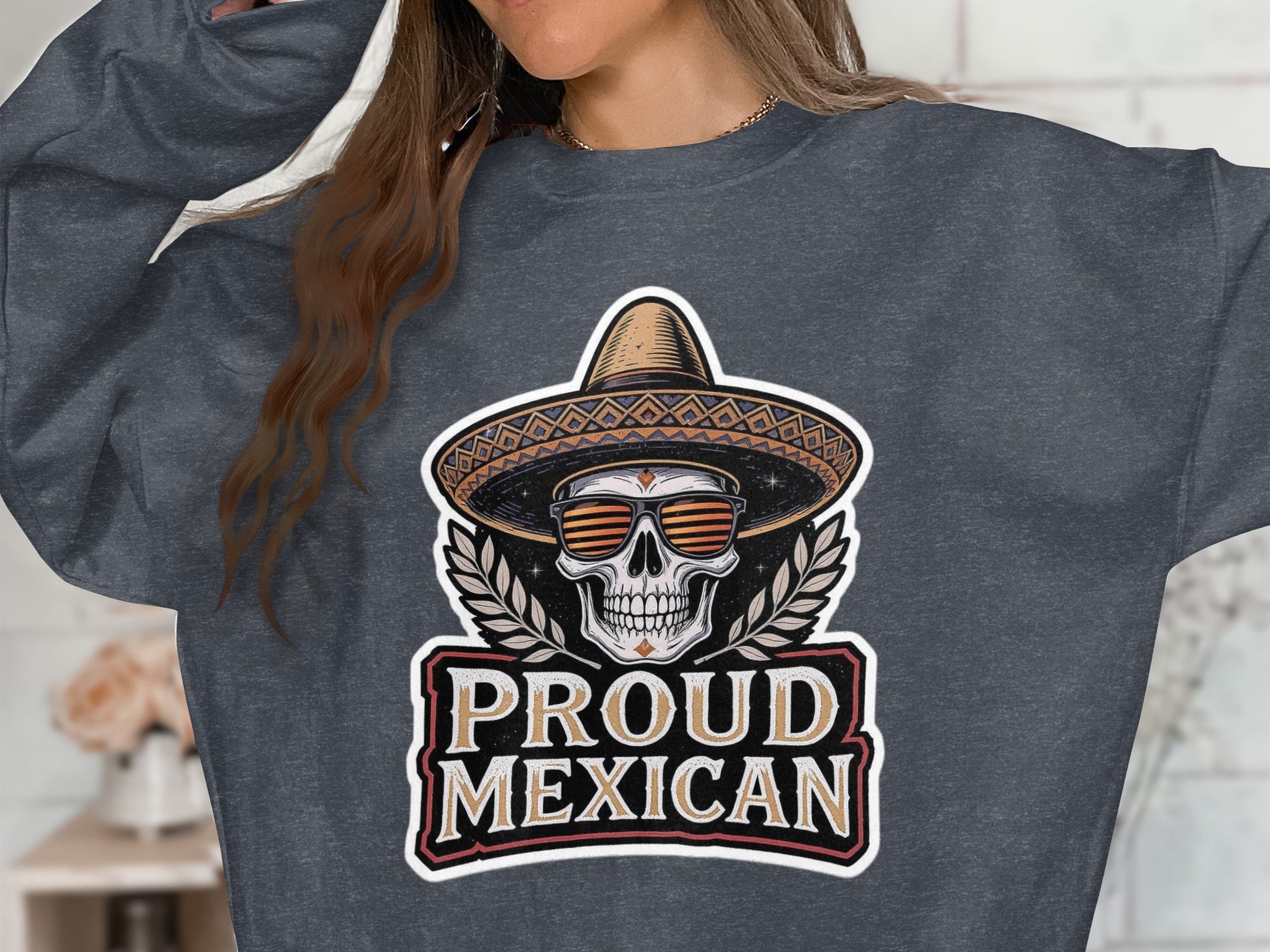 Proud Mexican Skull Graphic Long Sleeve Shirt product