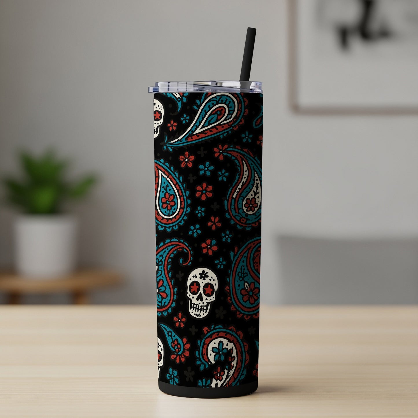 Skulls and Paisley Patterned Tumbler Drinkware Product
