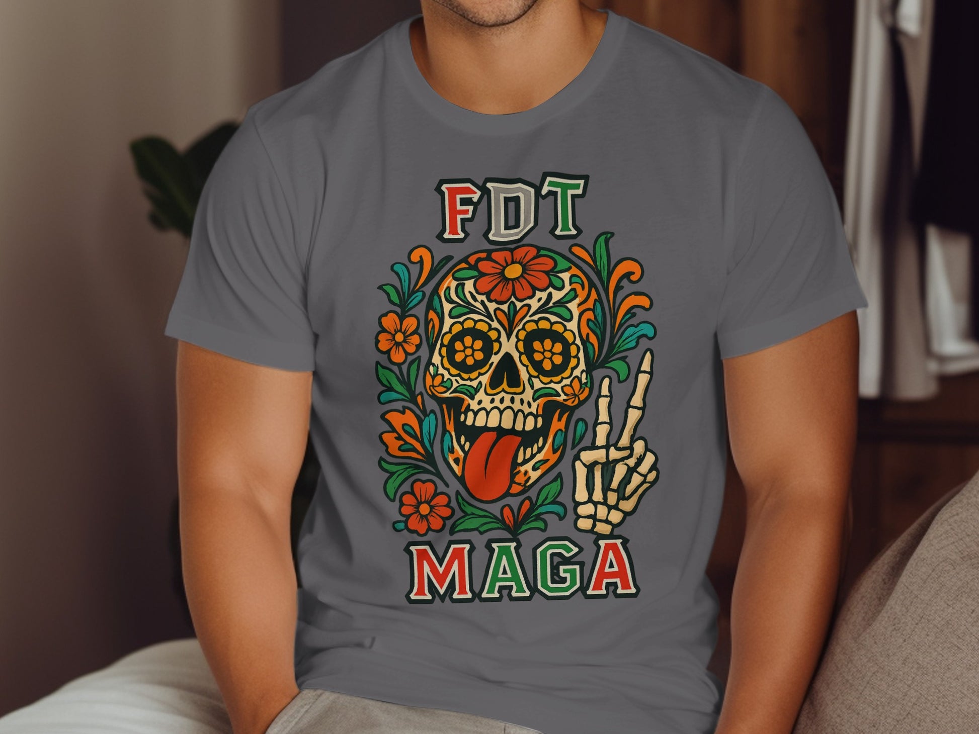 FDT MAGA Skull Graphic Tee with Floral Design product