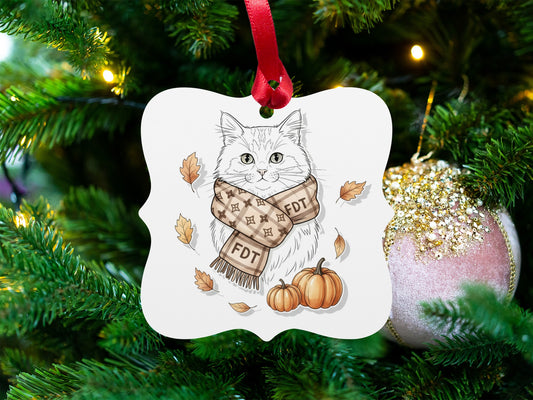 Cute Cat with Scarf and Pumpkins Ornament
