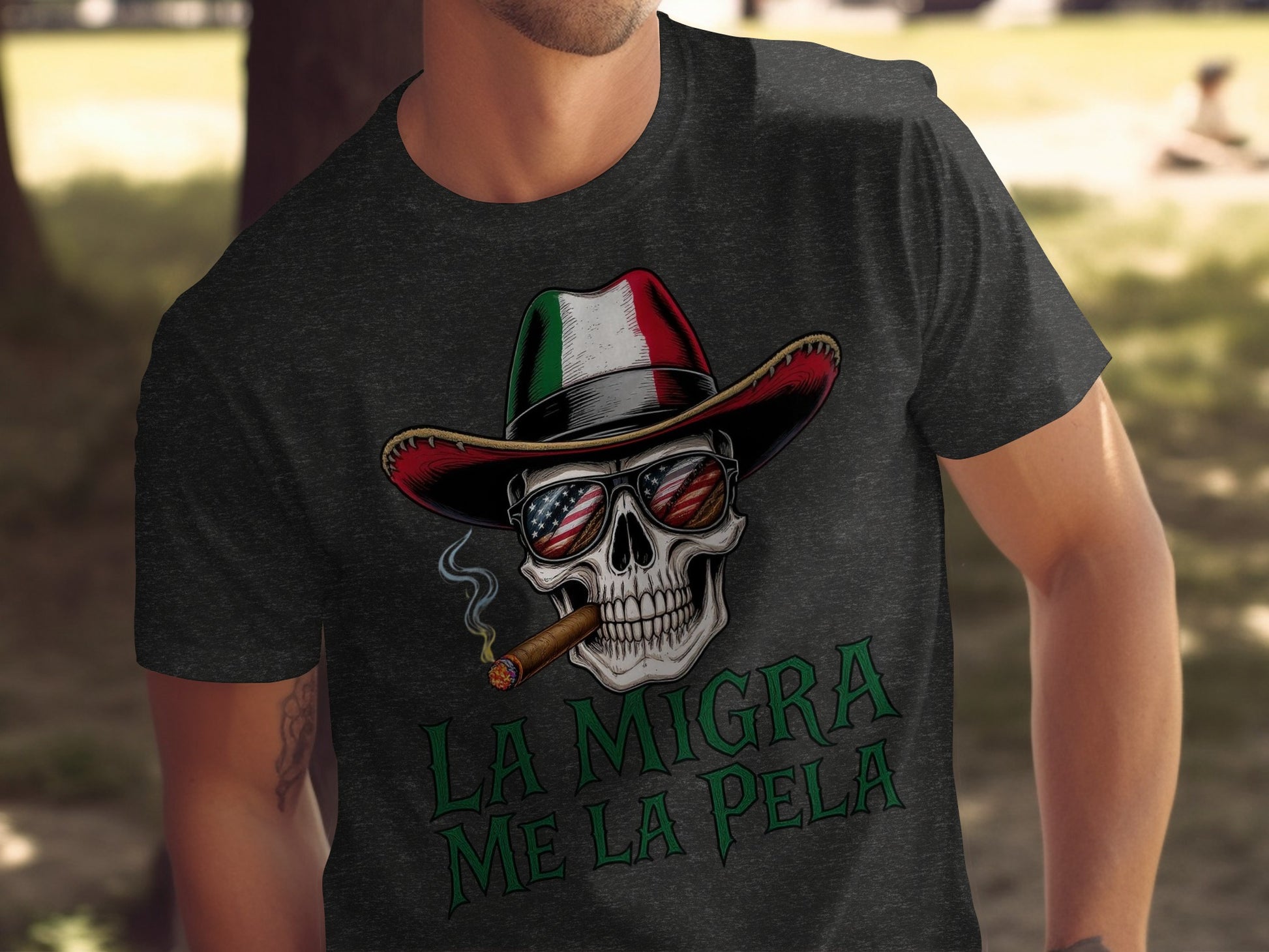 La Migra Me La Pela Skull with Hat T-Shirt product