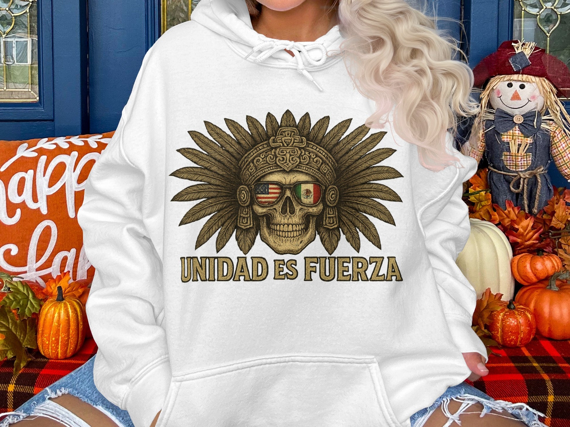 Skull with Sun and Bold Text Design Hoodie
