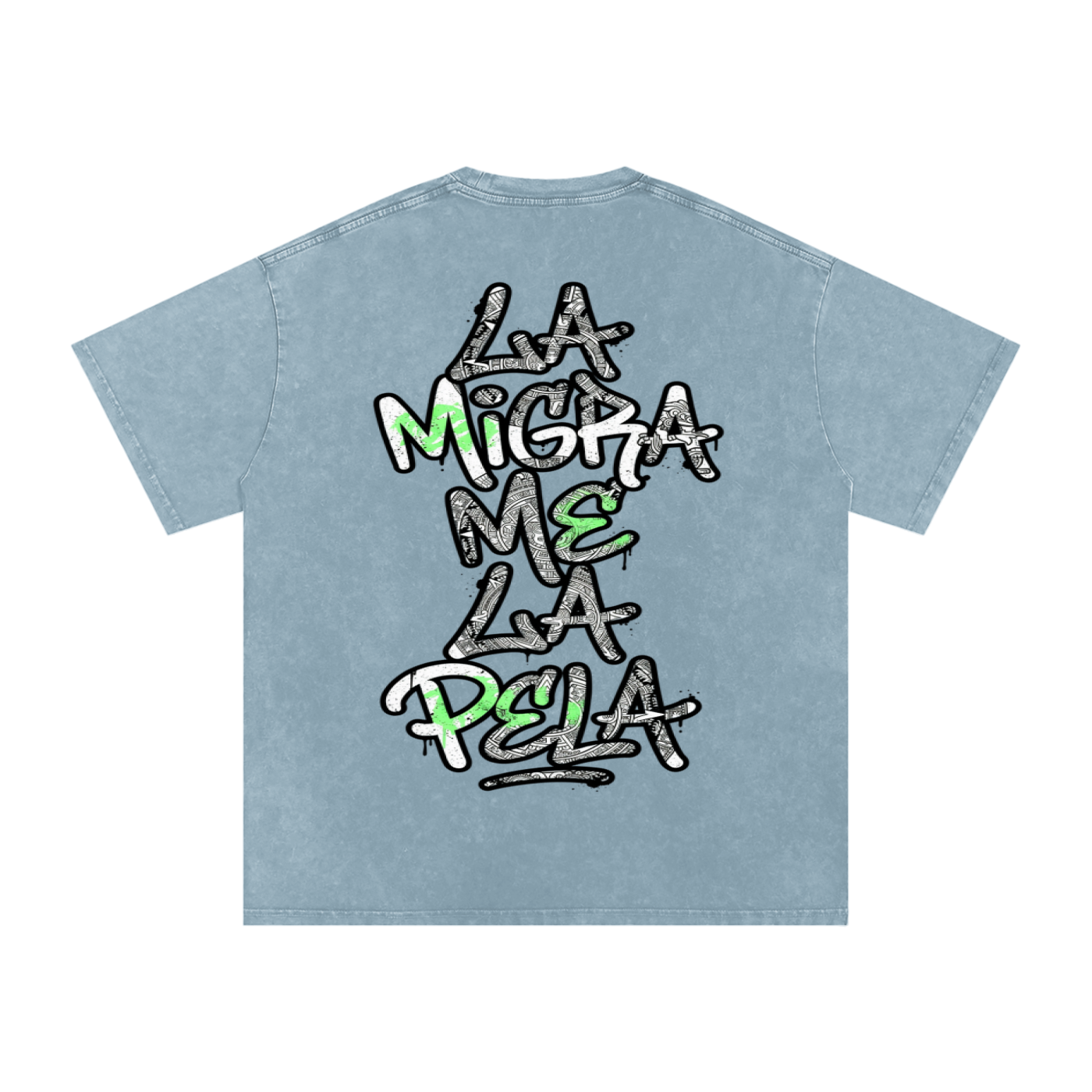 La migra me la pela Snow Washed Oversized Cotton T-Shirt