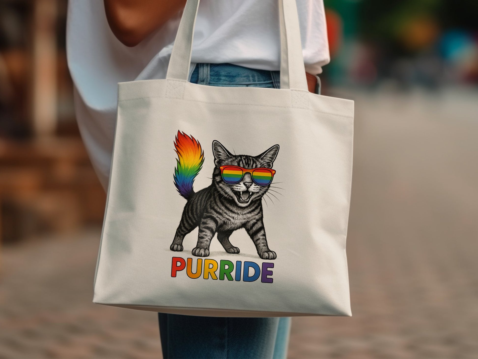 Colorful Cat with Sunglasses Tote Bag Product