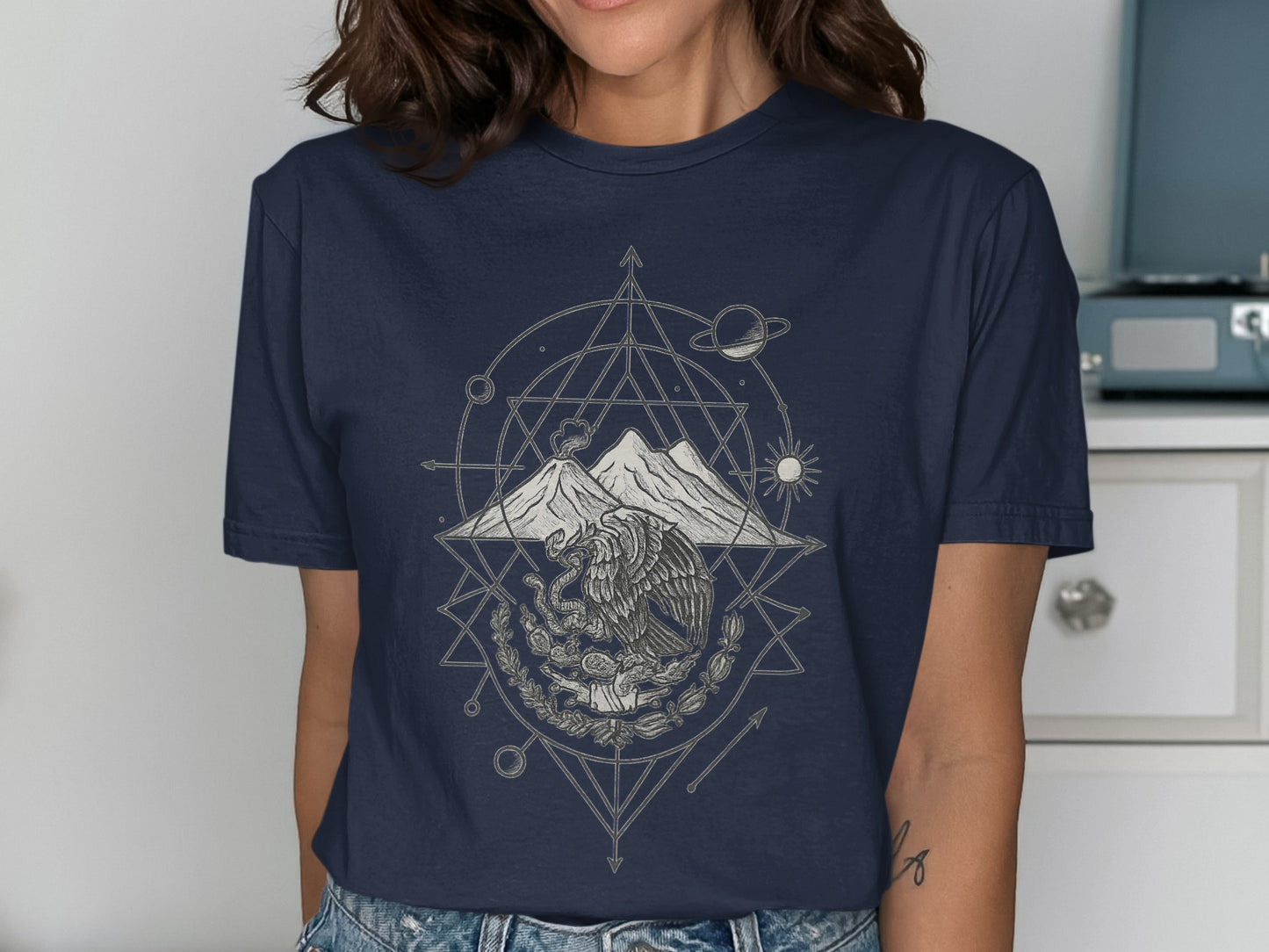 Geometric Mountain and Sun Graphic Design Shirt Product