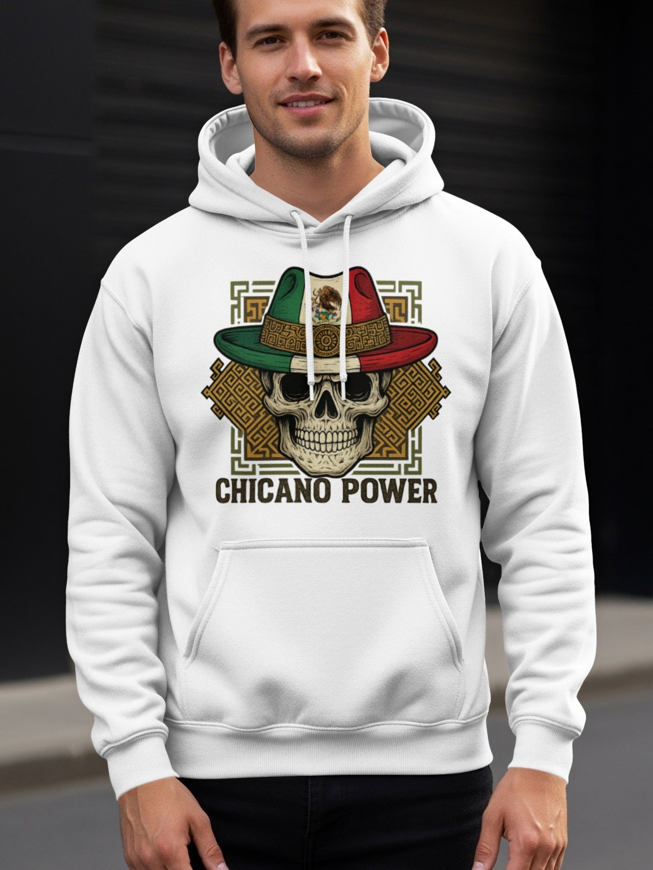 Chicano Power Hoodie with Colorful Skull Design