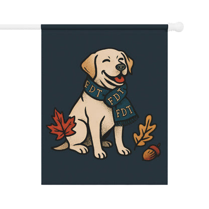 Cute Dog With Scarf Autumn Leaves Flag Decoration