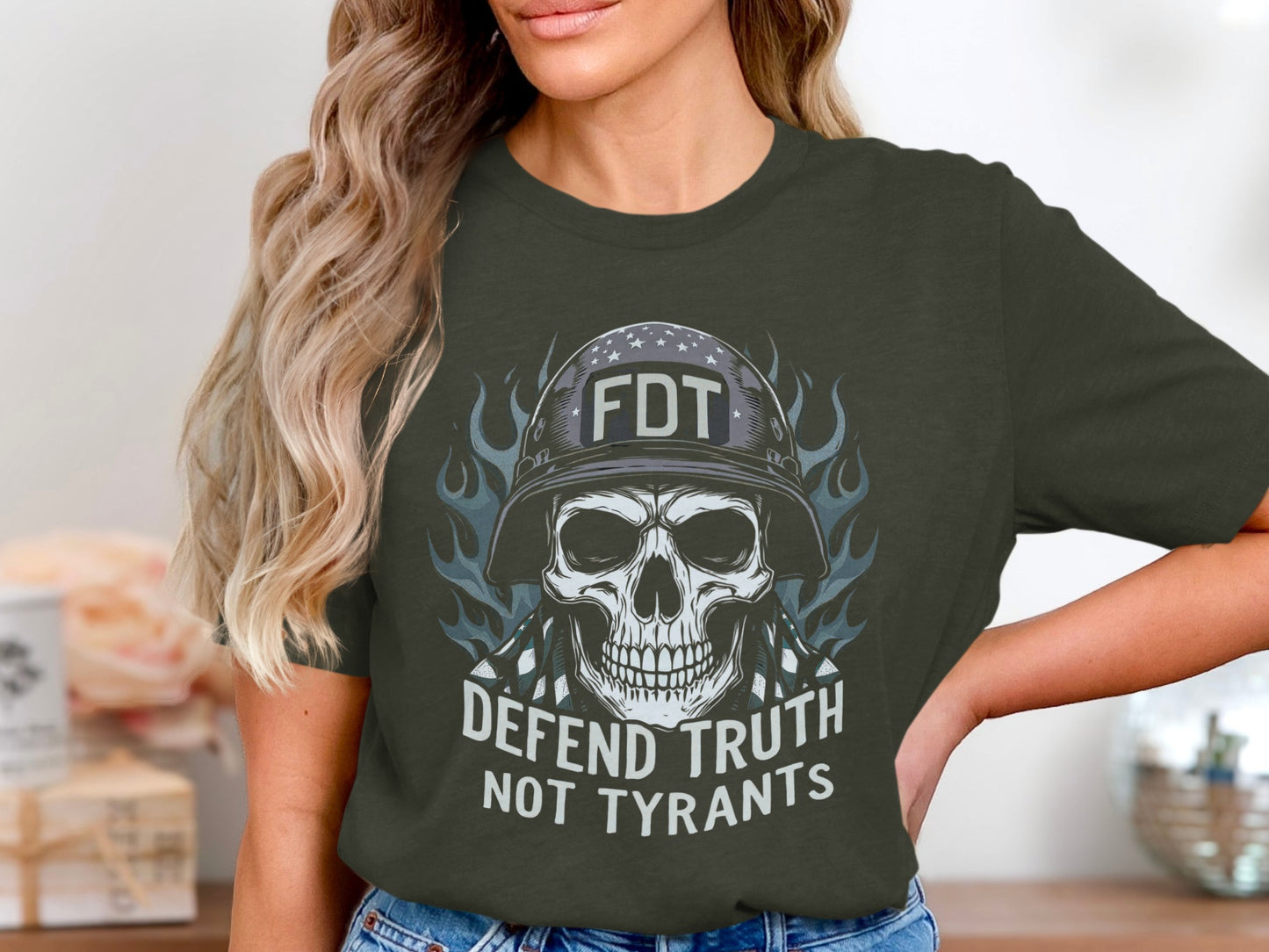 Defend Truth Not Tyrants FDT Skull Helmet Tee