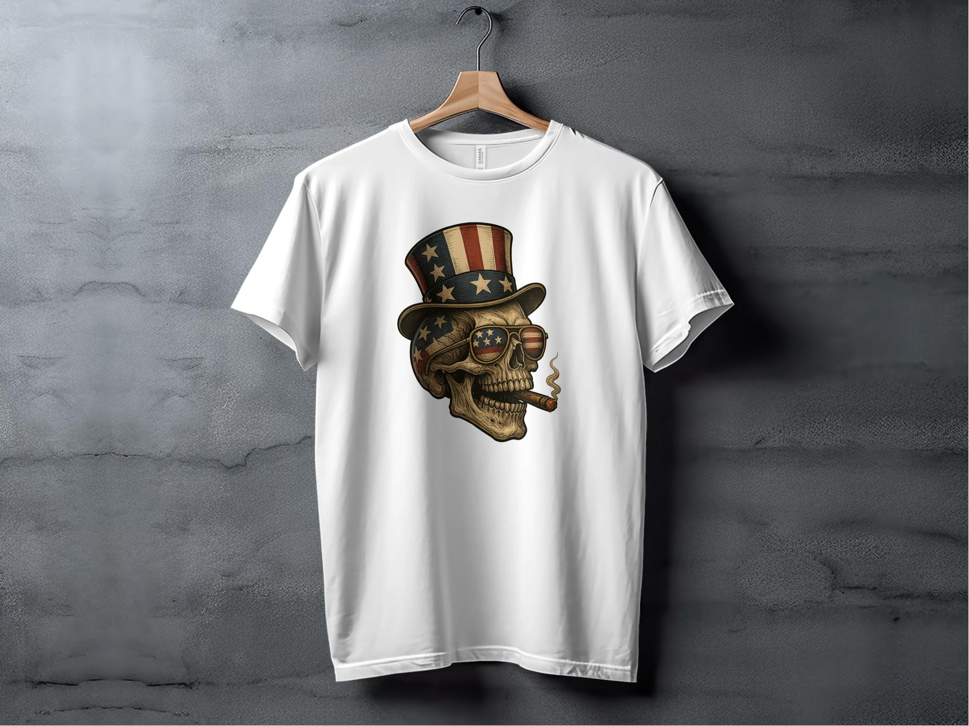 Patriotic Skull Smoking Cigar White T-shirt product