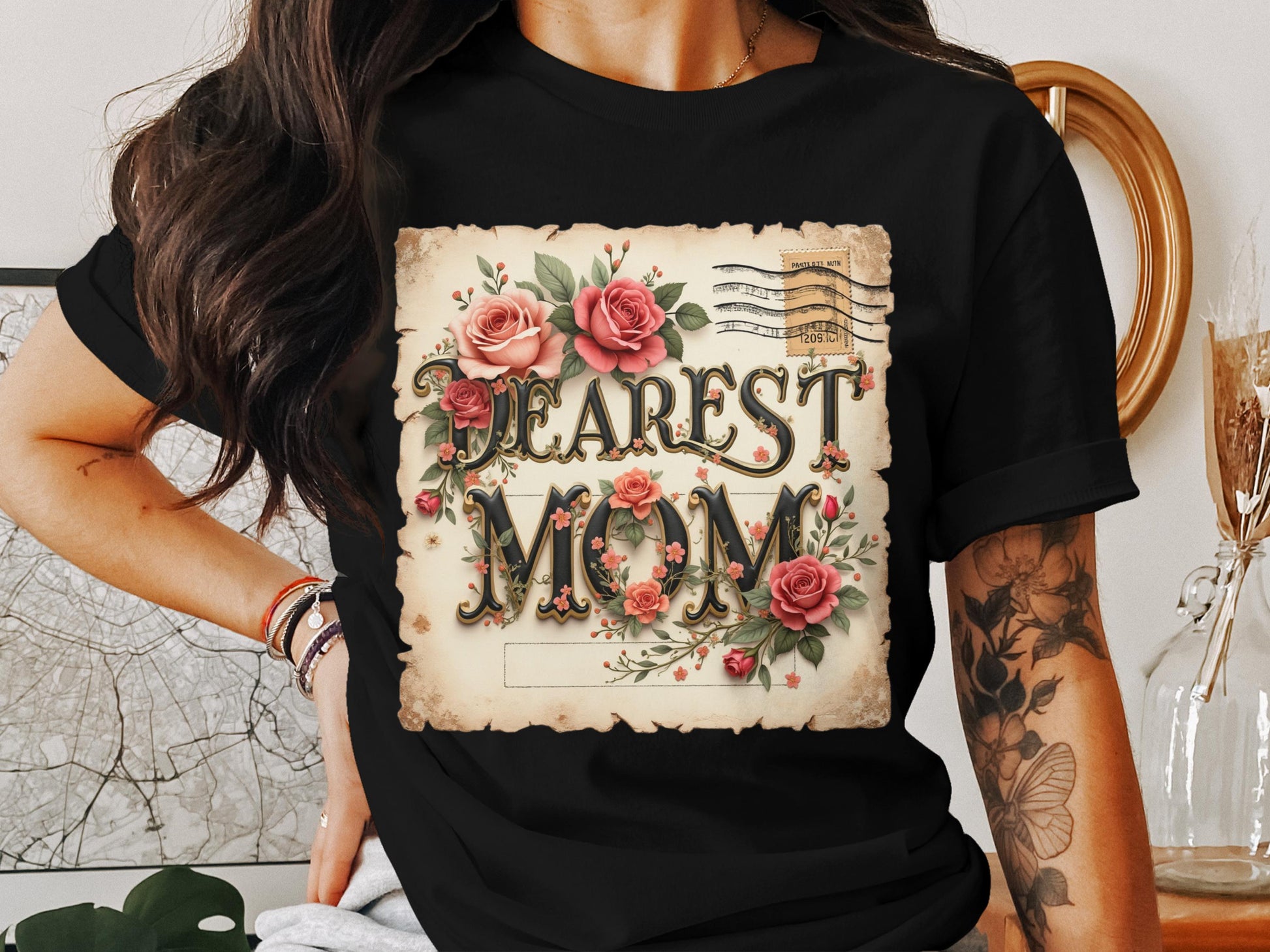 Dearest Mom Floral Graphic Vintage Postcard T-Shirt product type