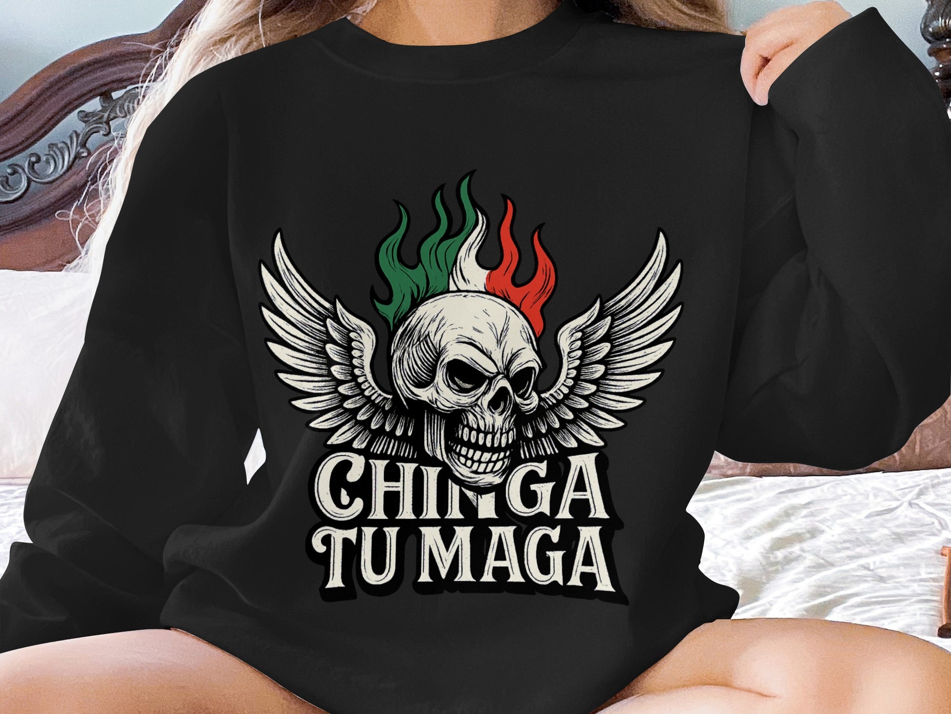 Chinga Tu Maga Skull With Wings Graphic Tee product