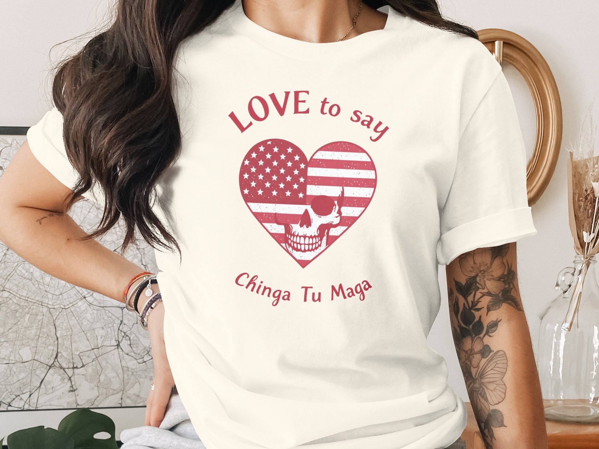 Patriotic Heart Design Love to Say Chinga Tu Maga Shirt
