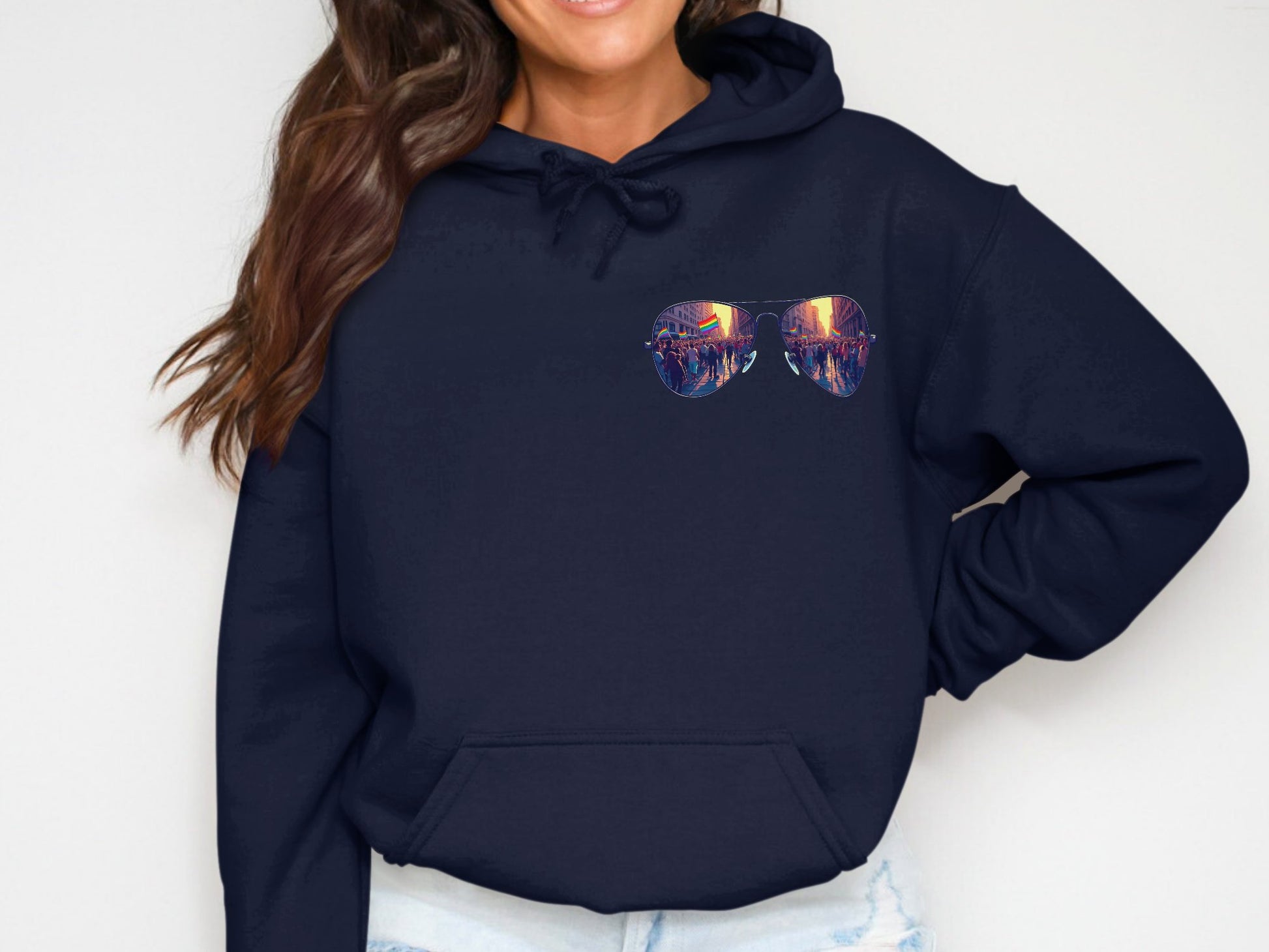 Stylish Black Hoodie with Sunglasses Graphic product