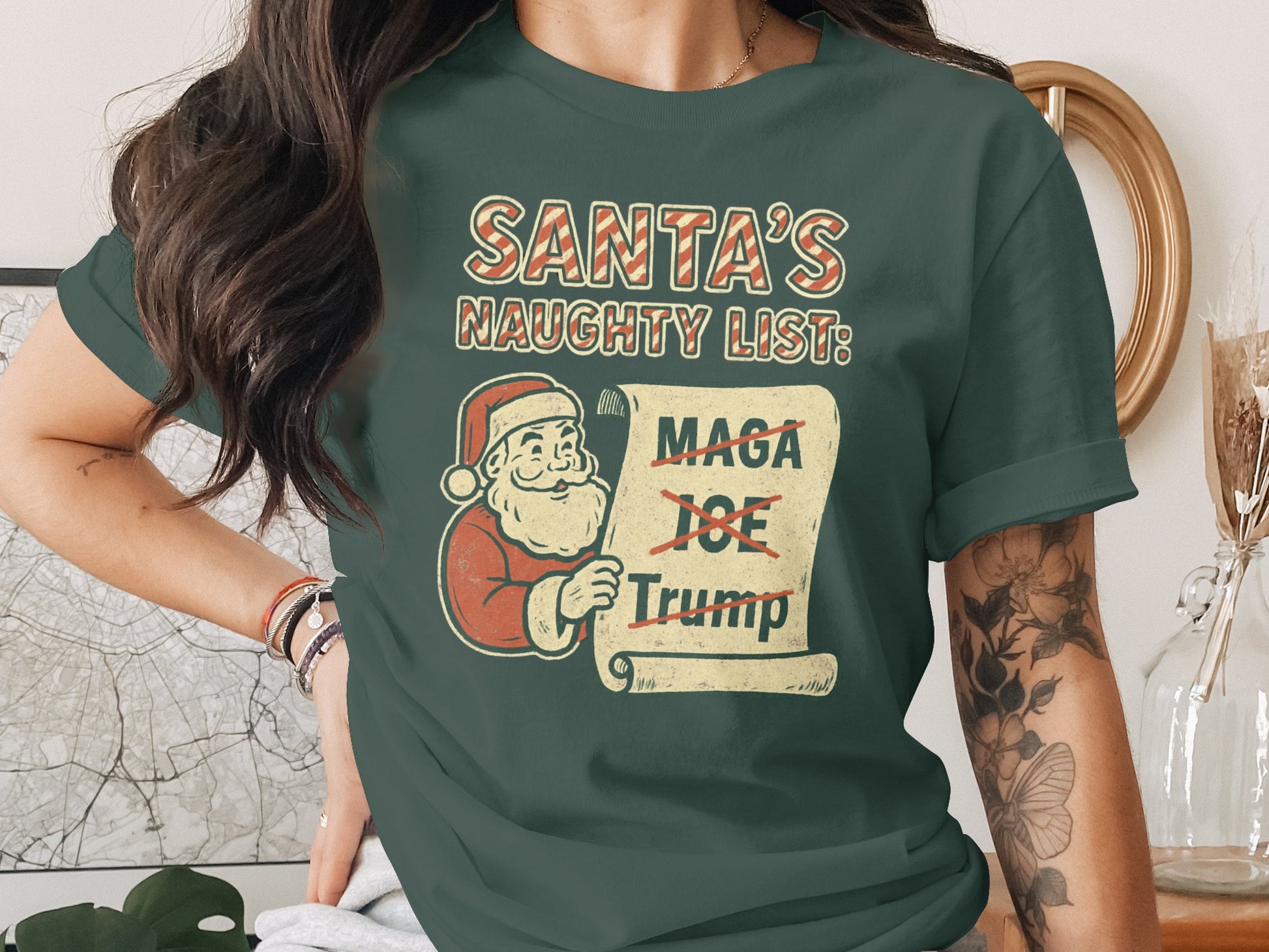 Santa's Naughty List Funny T-Shirt with Trump and Biden