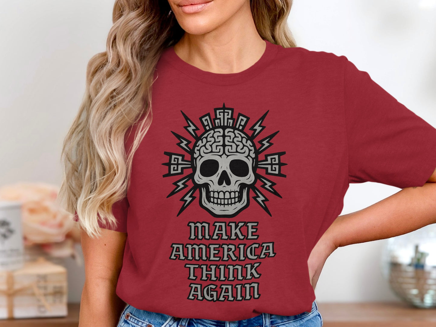 Skull Make America Think Again T-Shirt