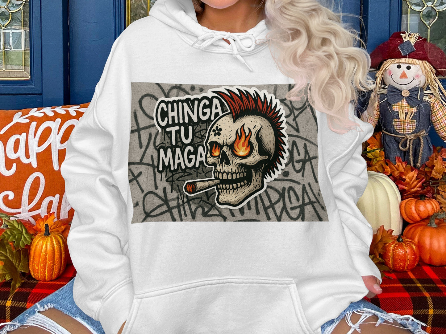 Chinga Tu Maga Graffiti Art Skull Hoodie product