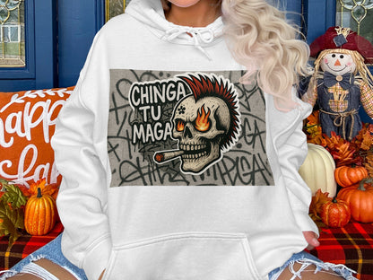 Chinga Tu Maga Graffiti Art Skull Hoodie product