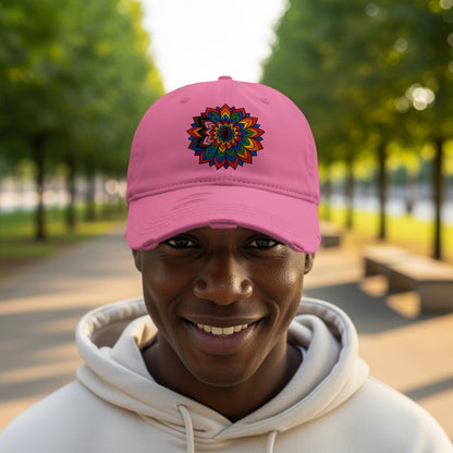 Colorful Mandala Embroidered Pink Dad Hat product